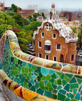 Park Guell park mosaic bench